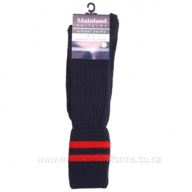 Navy with Red Bars Long Socks